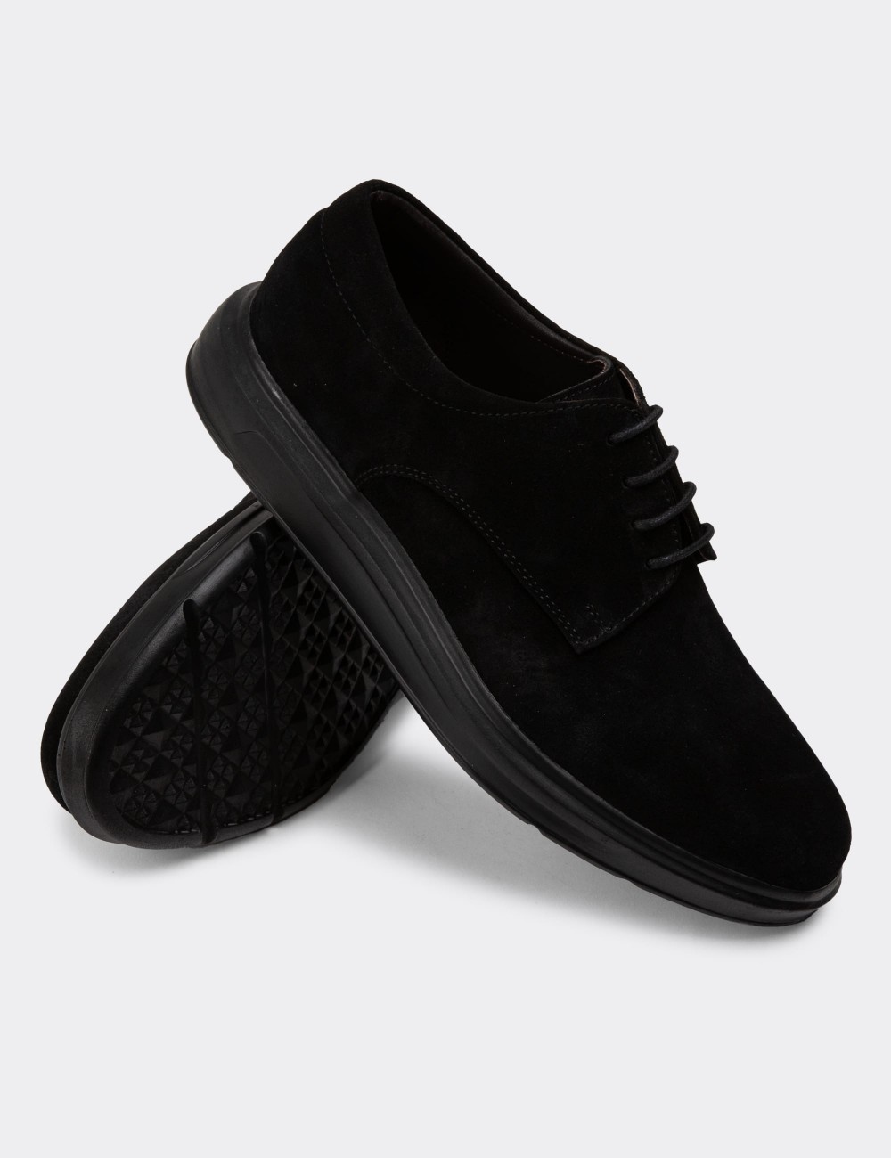 Black Suede Leather Lace-up Shoes - 01934MSYHP01