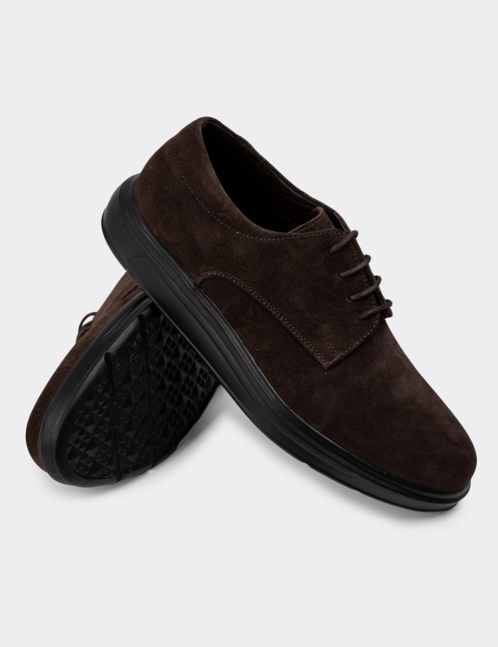 Brown Suede Leather Lace-up Shoes - 01934MKHVP02
