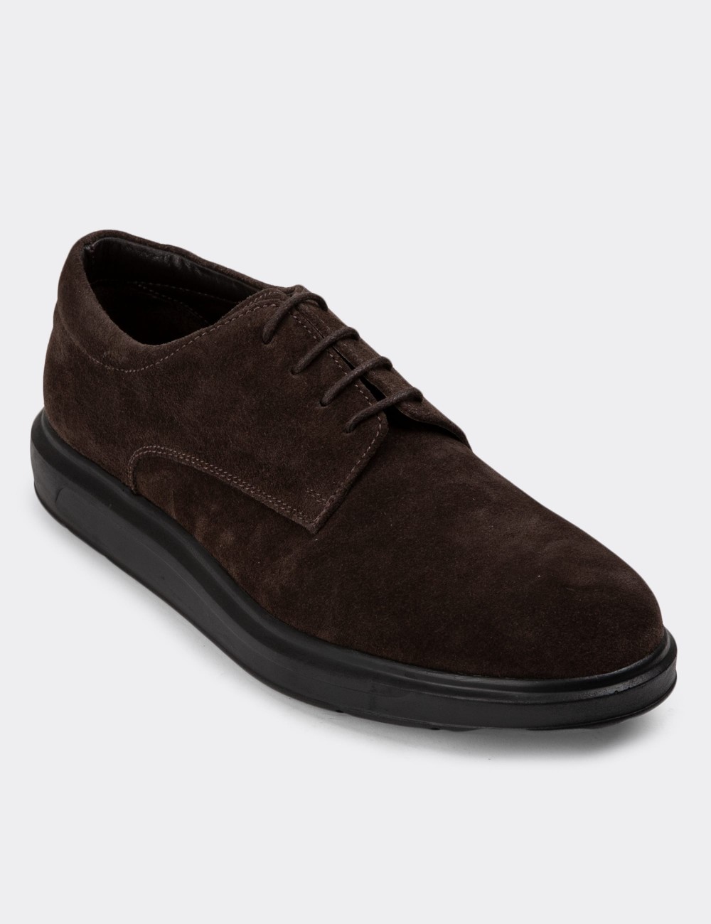Brown Suede Leather Lace-up Shoes - 01934MKHVP02