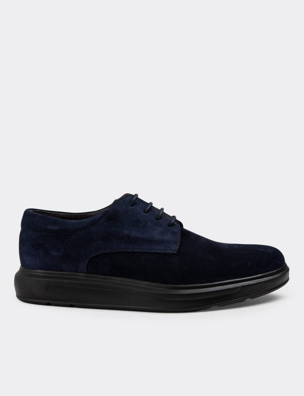 Navy Suede Leather Lace-up Shoes - 01934MLCVP02