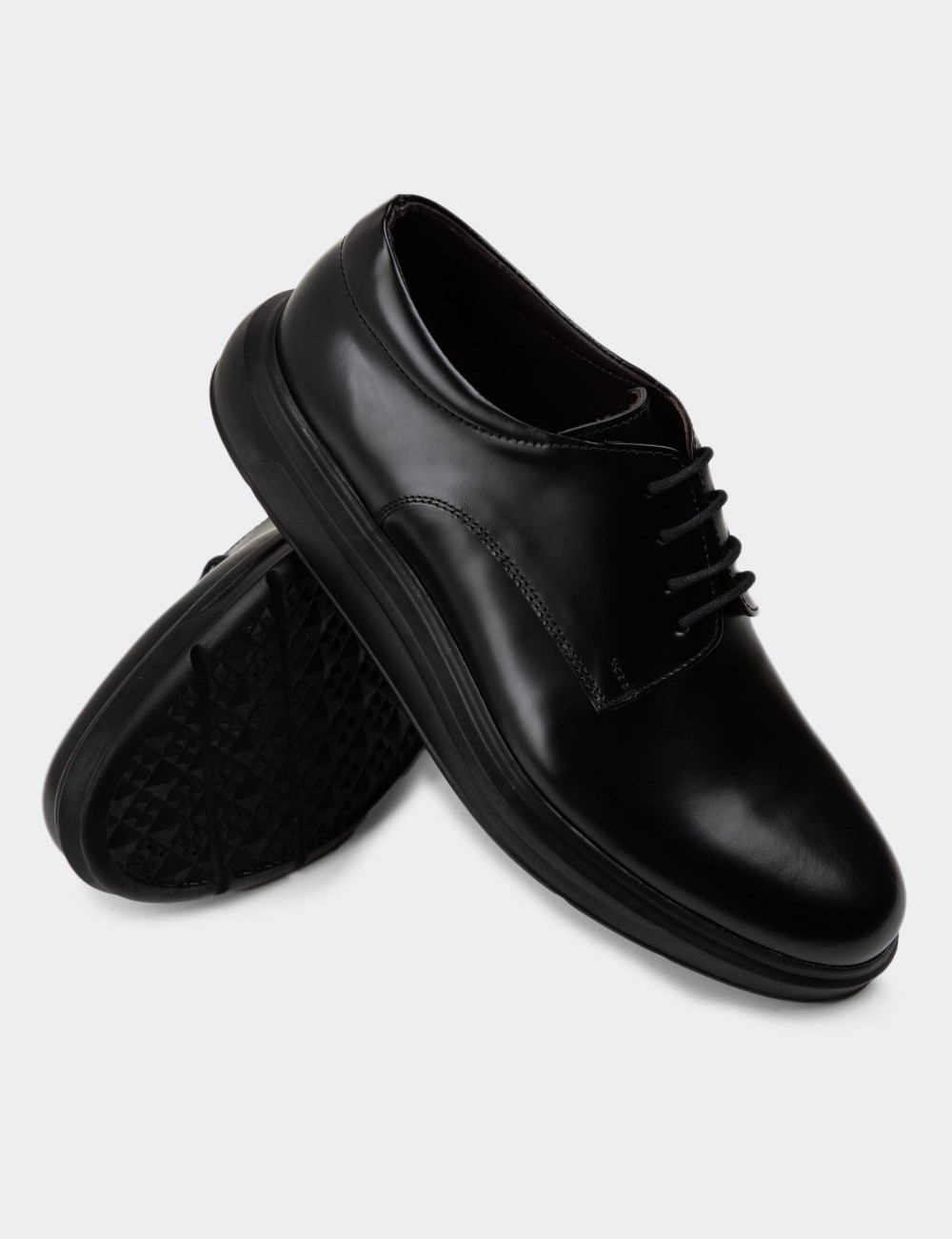 Black Leather Lace-up Shoes - 01934MSYHP04