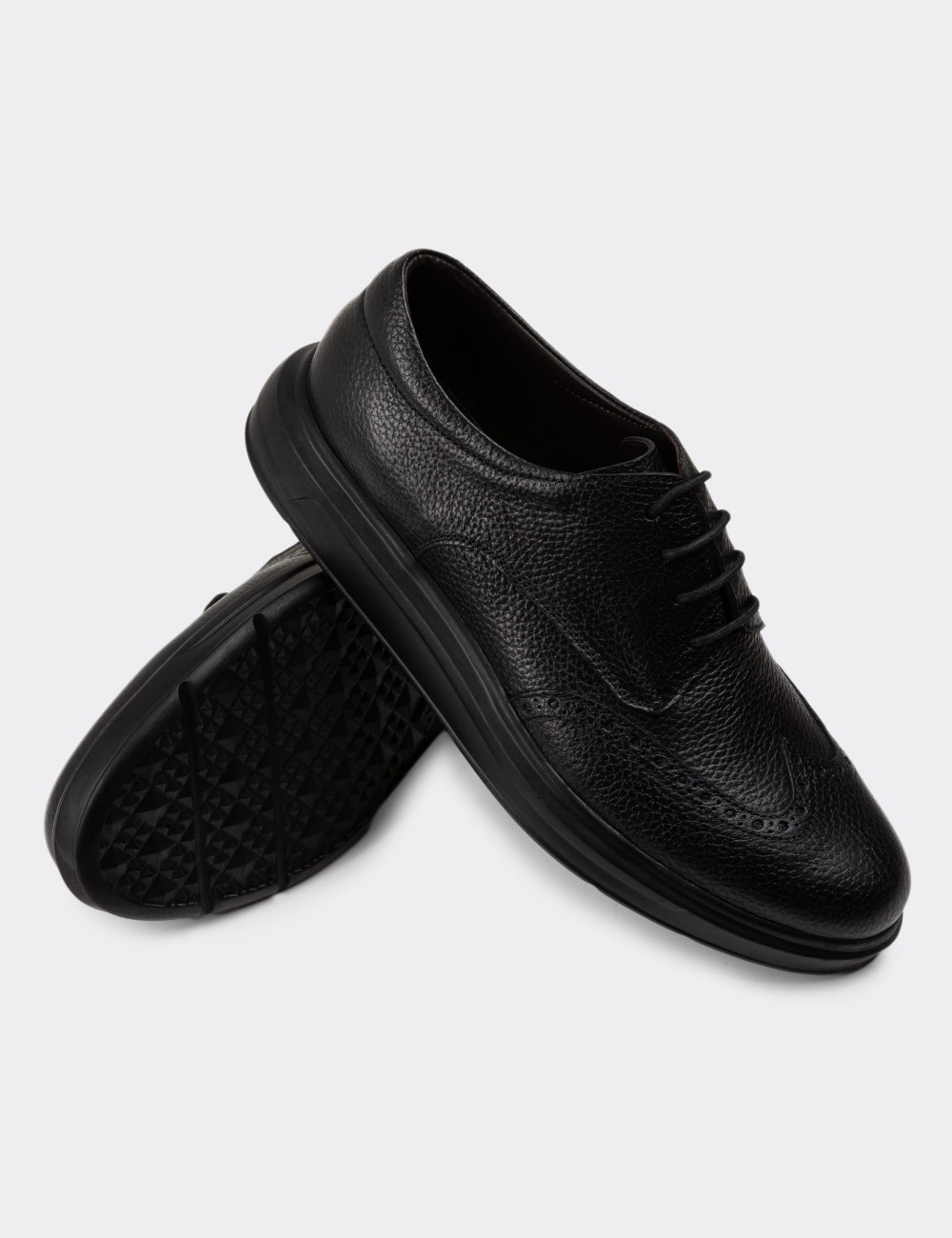 Black Leather Lace-up Shoes - 01942MSYHP01