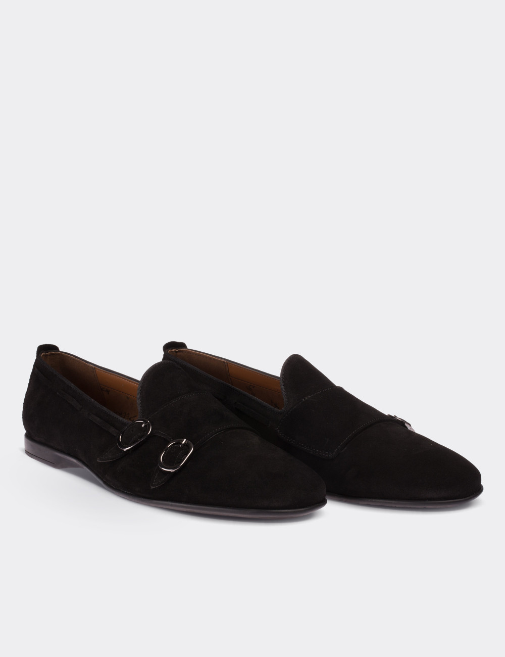 Black Suede Leather Loafers - 01646MSYHC01