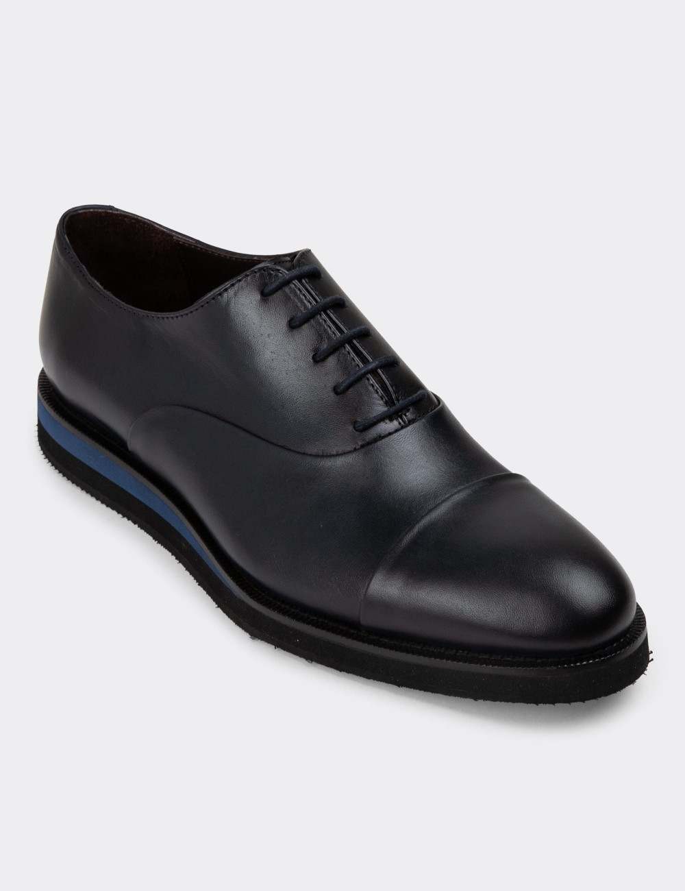 Navy Leather Lace-up Shoes - 01026MLCVE08