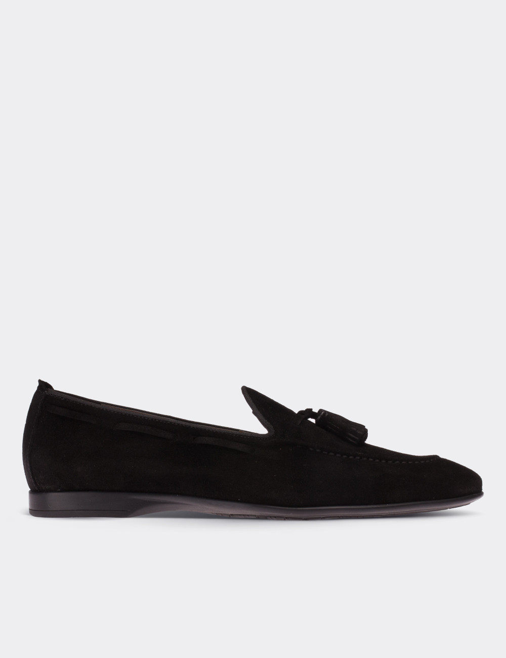 Black Suede Leather Loafers - 01642MSYHC01