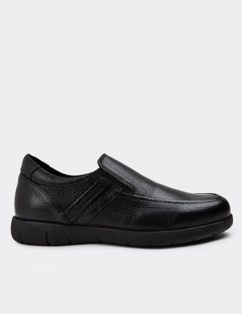 Black Leather Loafers - 01946MSYHC01