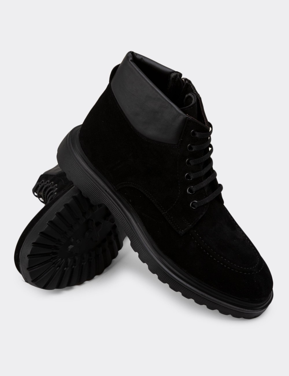 Black Suede Leather Boots - 01929MSYHE02