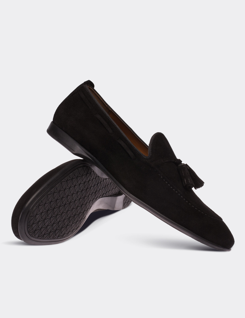 Black Suede Leather Loafers - 01642MSYHC01