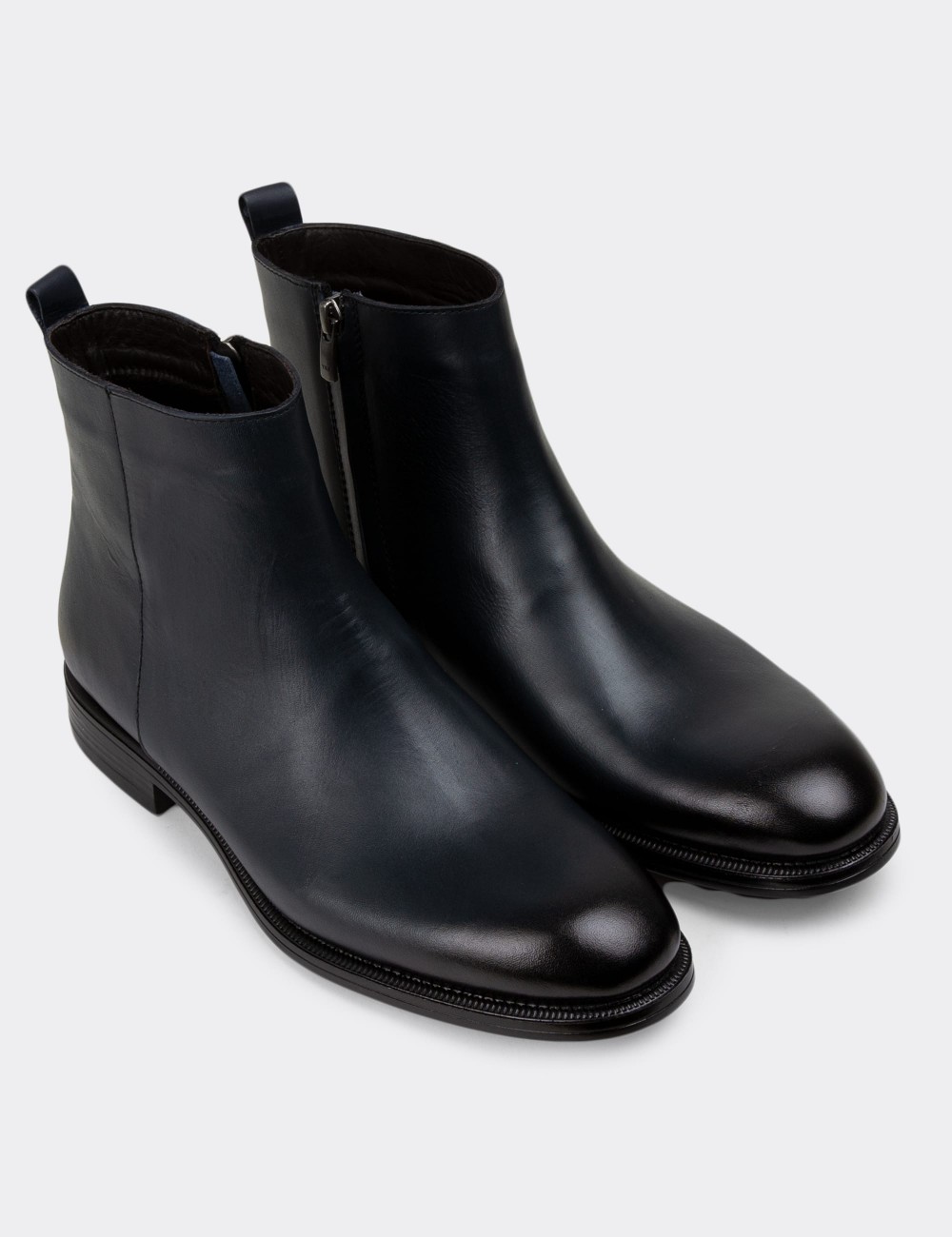 Navy Leather Boots - 01921MLCVC01