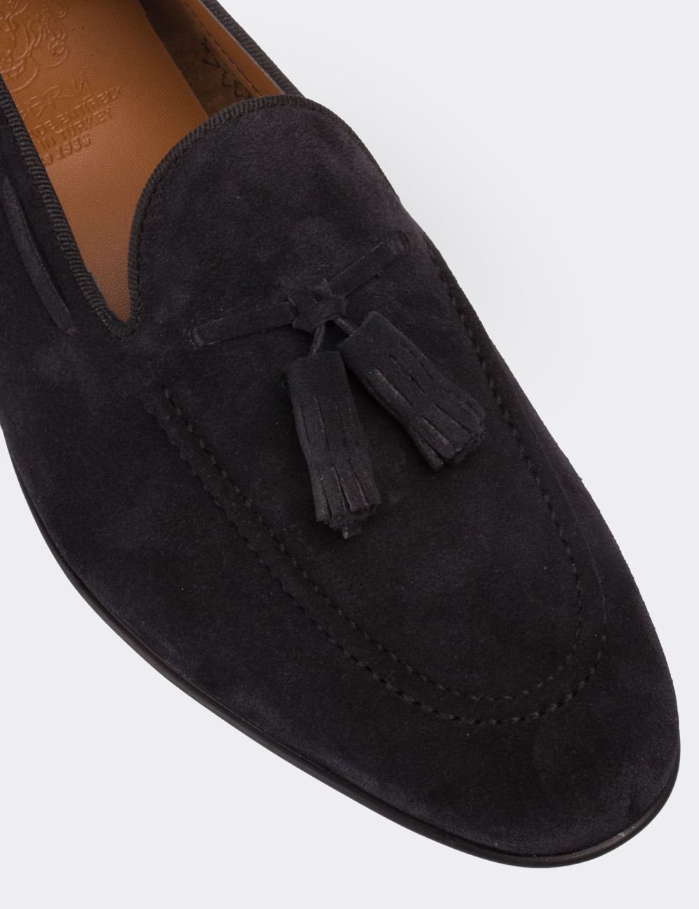 Navy Suede Leather Loafers - 01642MLCVC01