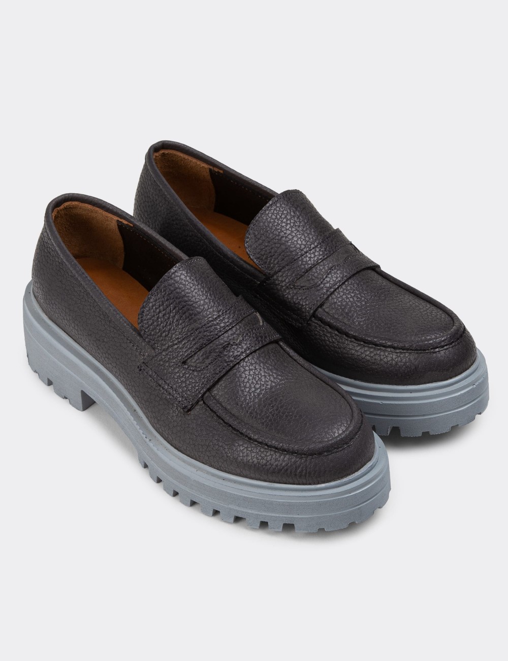 Gray Leather Loafers - 01903ZGRIP01