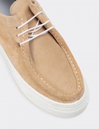 Beige Suede Leather Lace-up Shoes - Z1682ZBEJC02