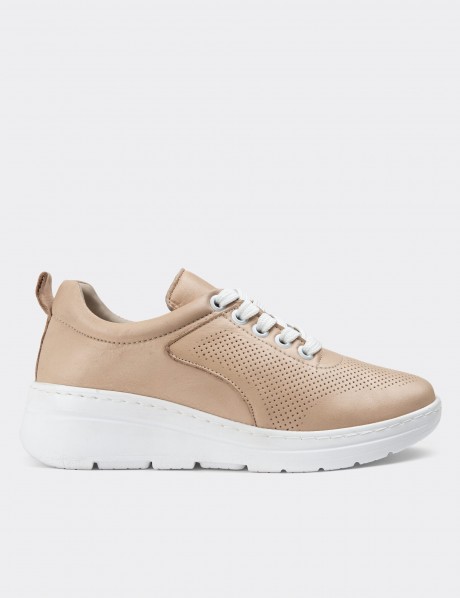 Beige Leather Sneakers