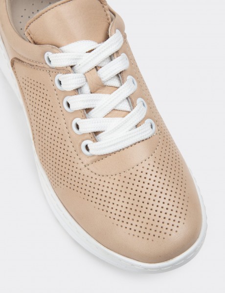 Beige Leather Sneakers