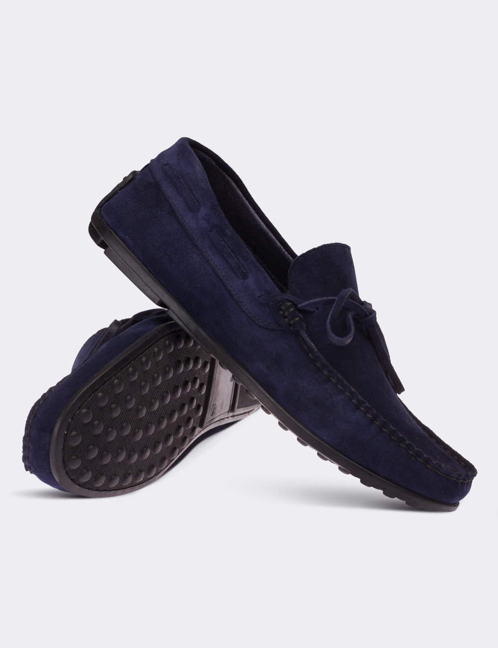 Navy Suede Leather Drivers - 01647MLCVC01