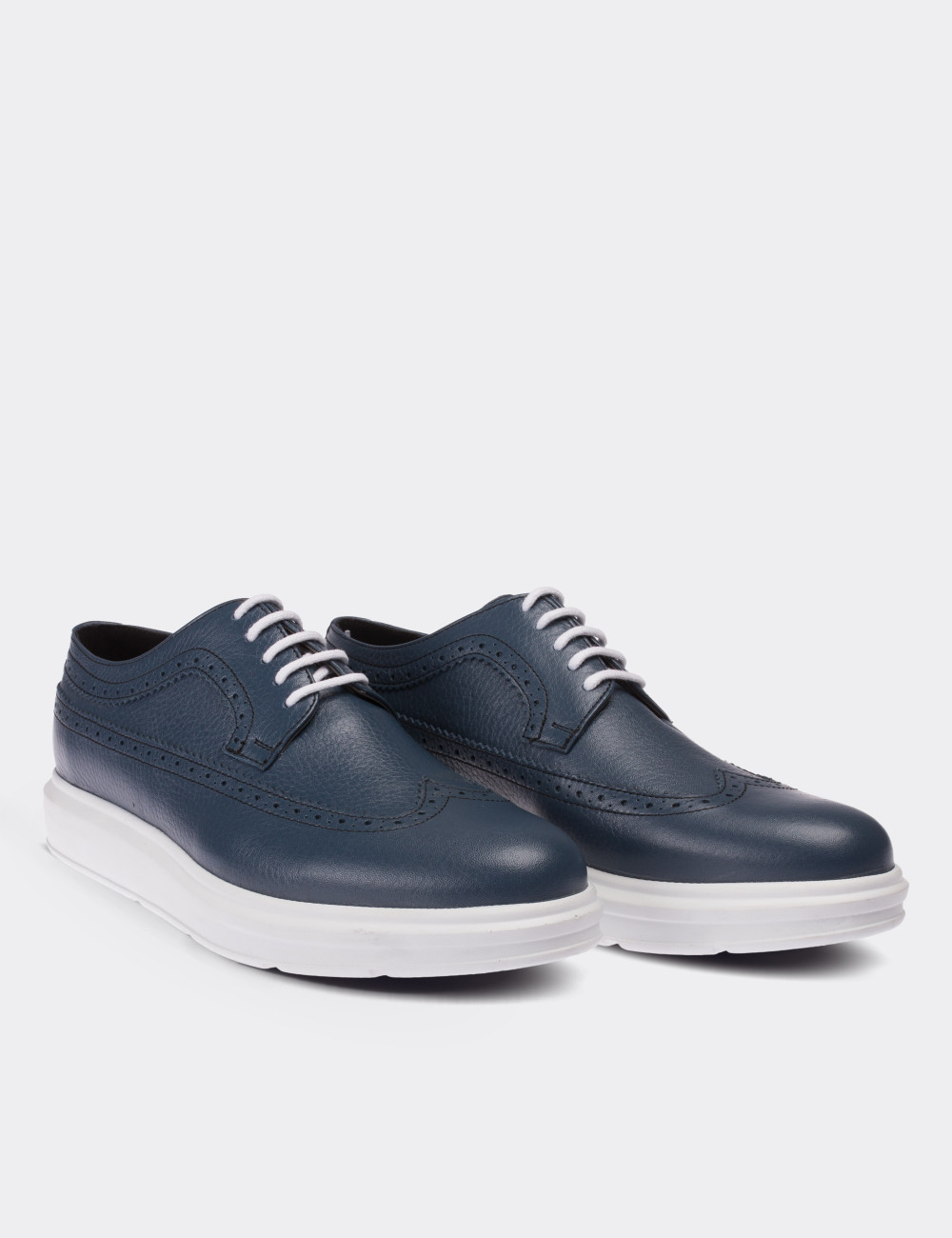Blue  Leather Lace-up Shoes - 01293MMVIP03