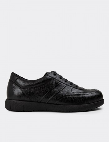 Black Leather Lace-up Shoes - 01944MSYHC01