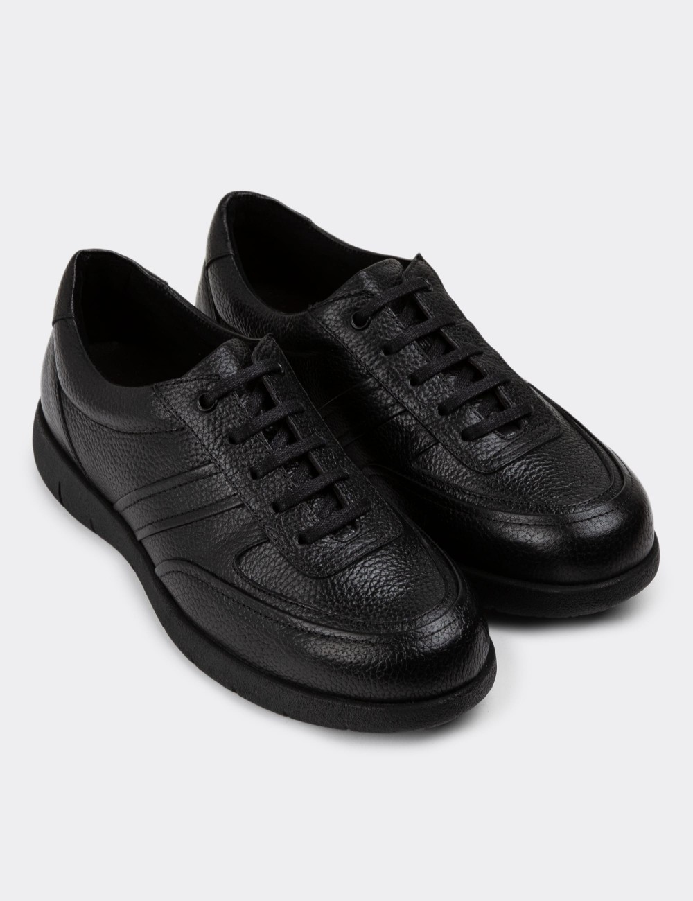 Black Leather Lace-up Shoes - 01944MSYHC01
