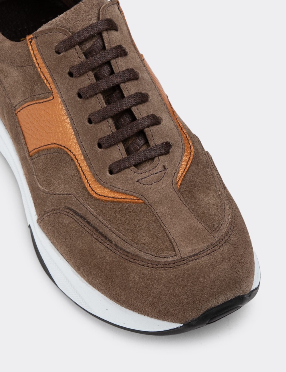 Tan Suede Leather Sneakers - 01890ZTBAE01