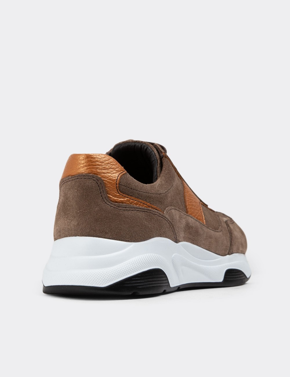 Tan Suede Leather Sneakers - 01890ZTBAE01