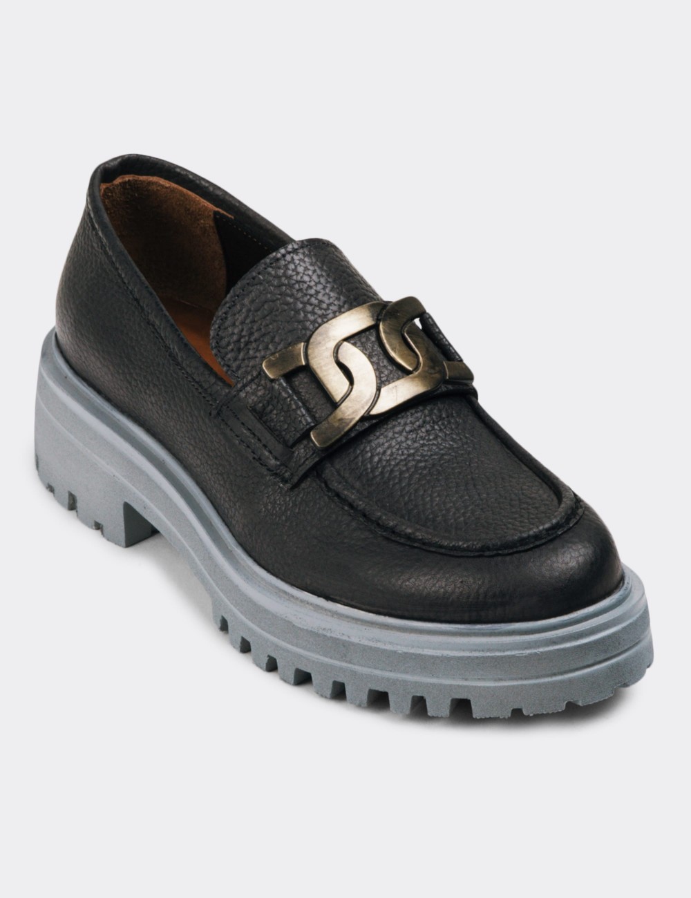 Gray Leather Loafers - 01902ZGRIP02