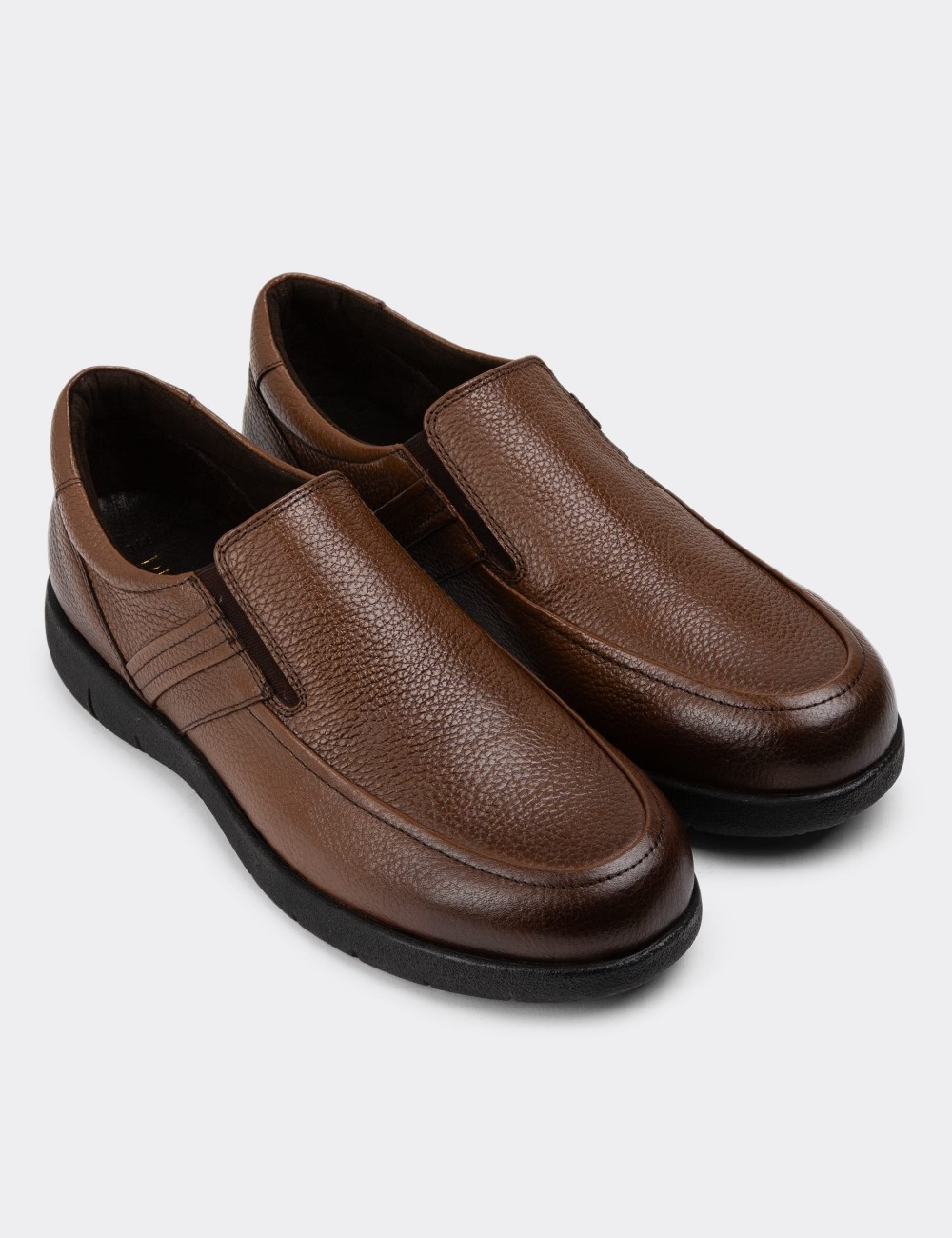 Tan Leather Loafers Shoes - 01946MTBAC01