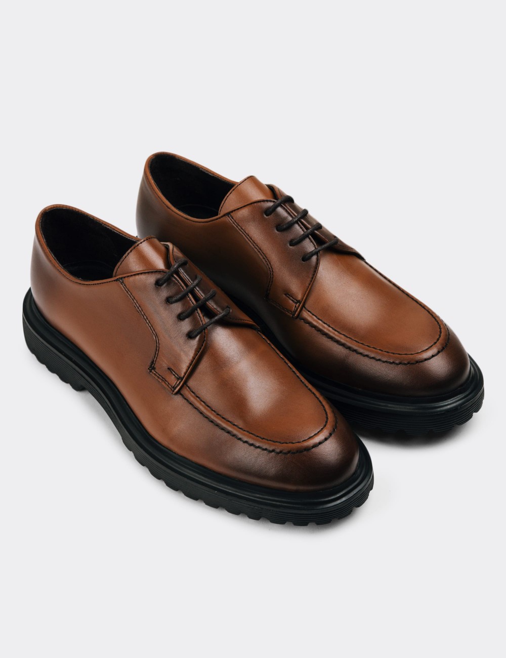 Tan Leather Lace-up Shoes - 01931MTBAE02