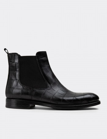 Black Leather Chelsea Boots - 01919MSYHC03