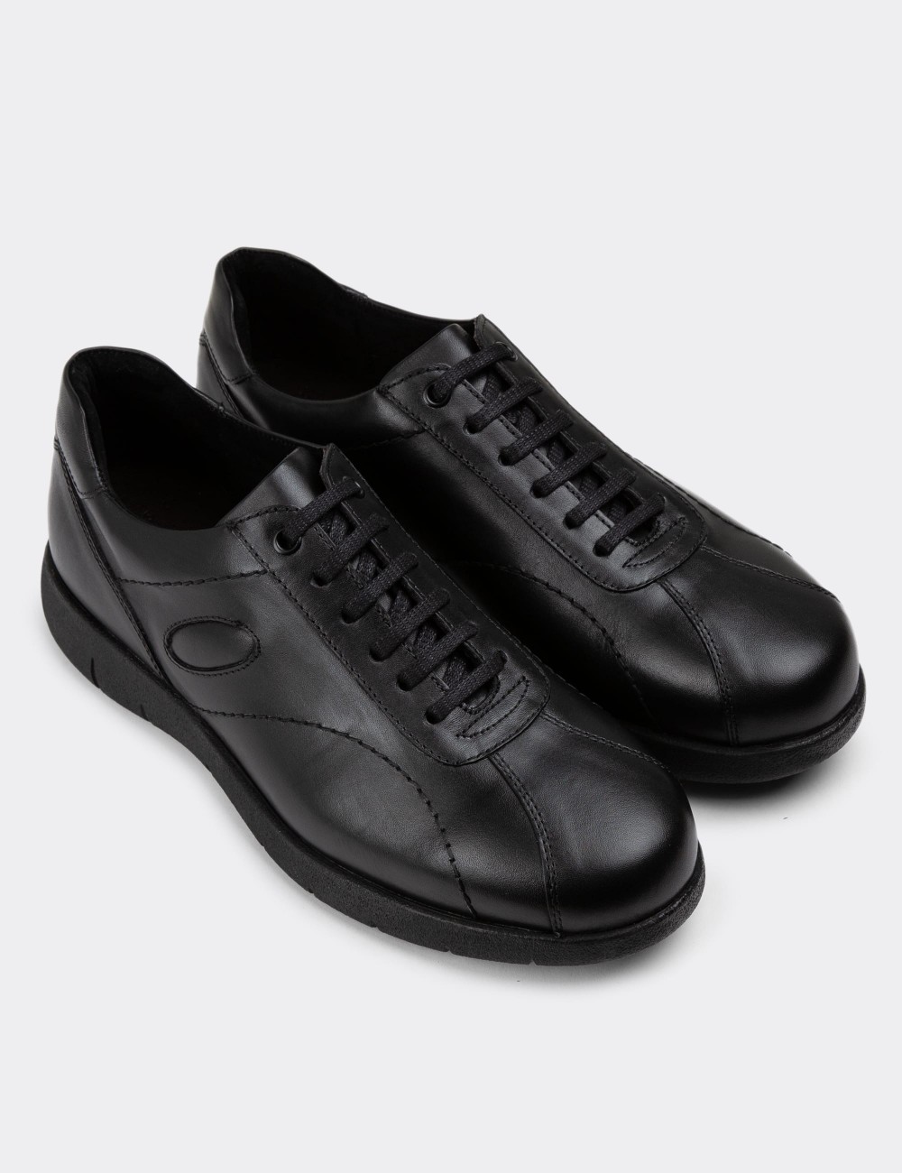 Black Leather Lace-up Shoes - 01945MSYHC01