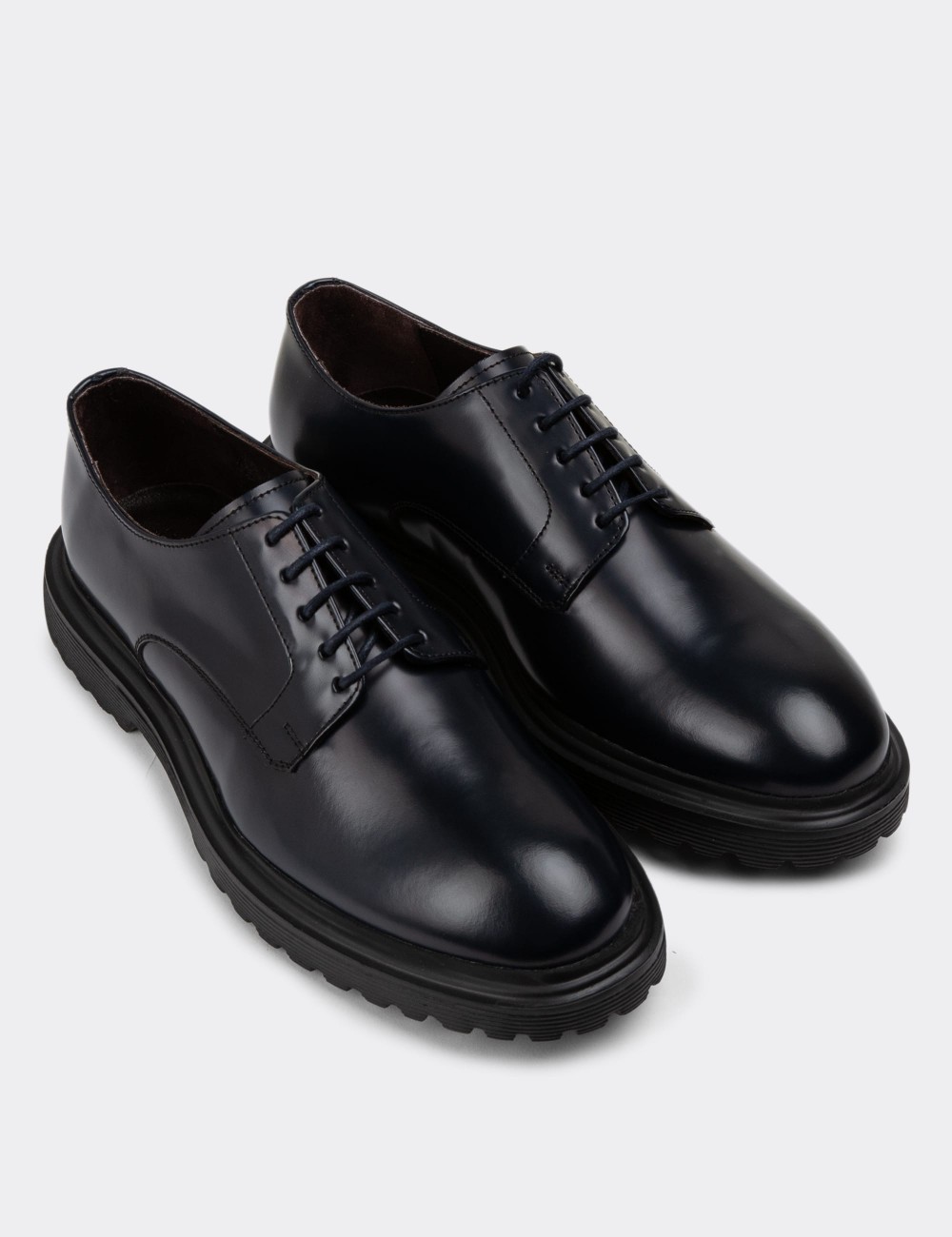 Navy Leather Lace-up Shoes - 01932MLCVE02