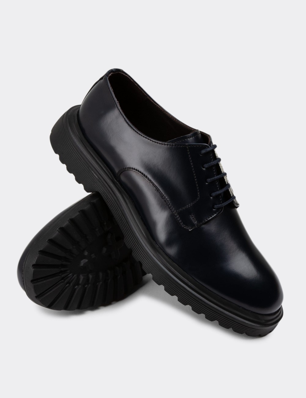 Navy Leather Lace-up Shoes - 01932MLCVE02