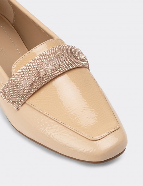 Beige Patent Loafers
