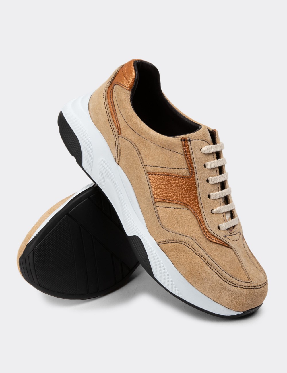 Beige Suede Leather Sneakers - 01890ZBEJE01