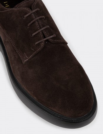 Brown Suede Leather Lace-up Shoes - 01934MKHVE03