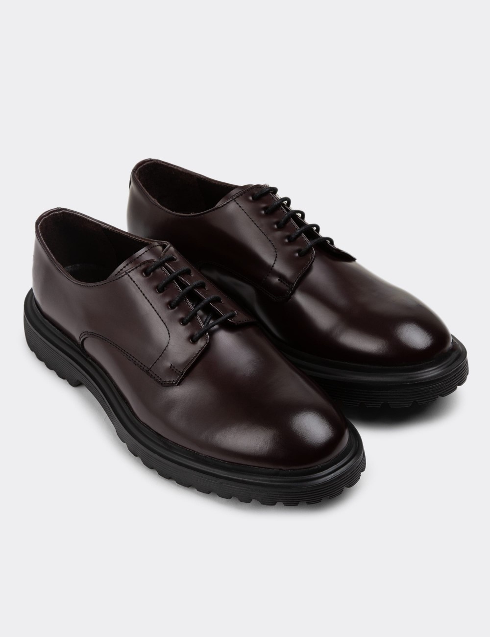 Burgundy Leather Lace-up Shoes - 01854MBRDE02