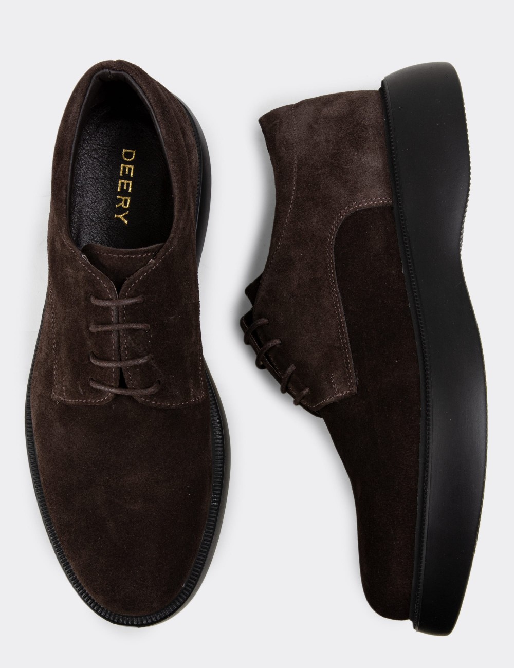Brown Suede Leather Lace-up Shoes - 01934MKHVE03