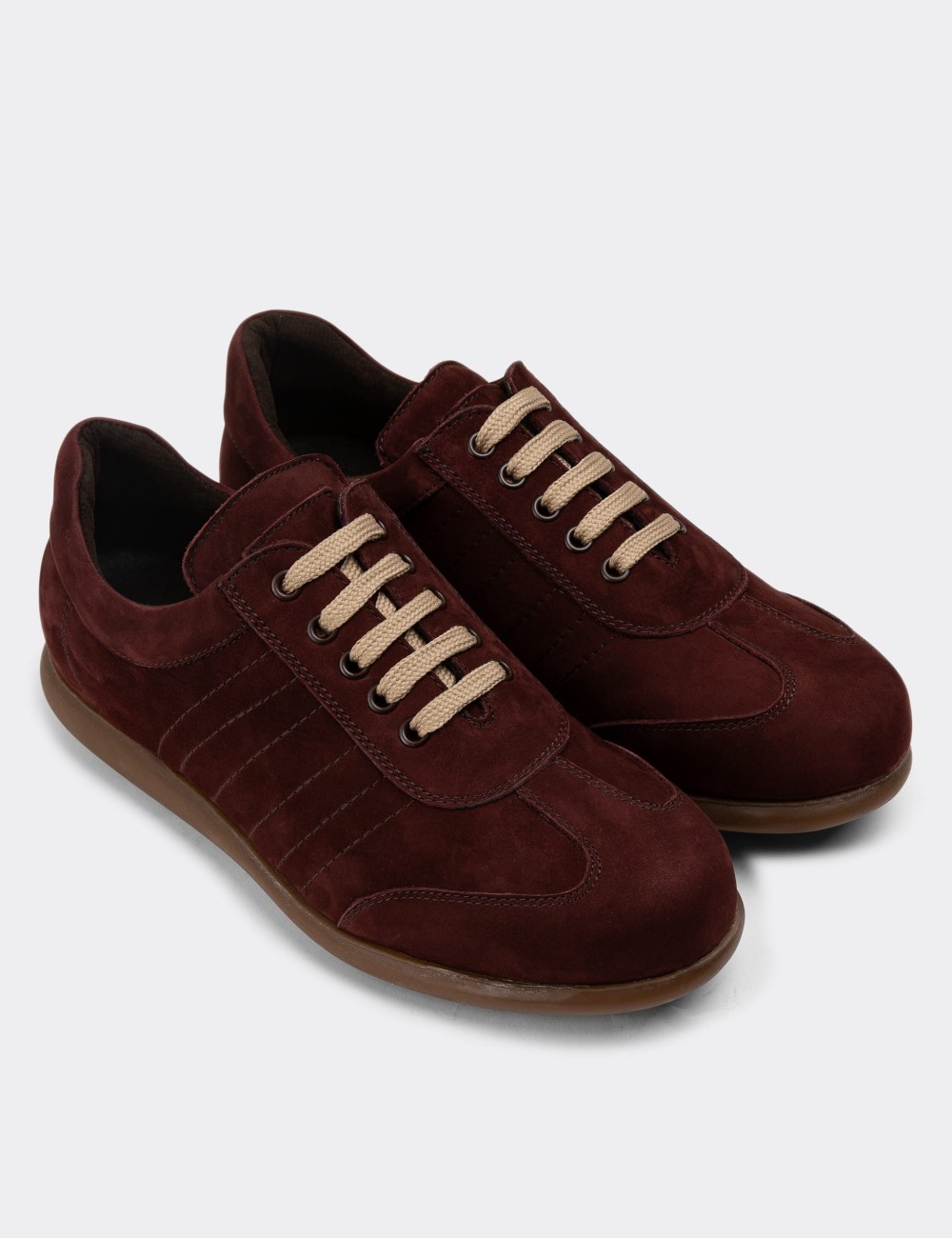 Burgundy Suede Leather Lace-up Shoes - 01826MBRDC05
