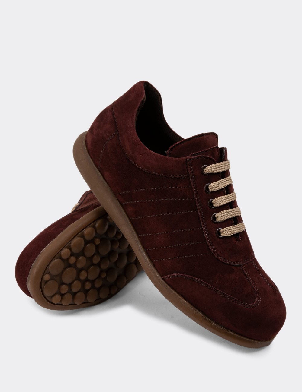 Burgundy Suede Leather Lace-up Shoes - 01826MBRDC05