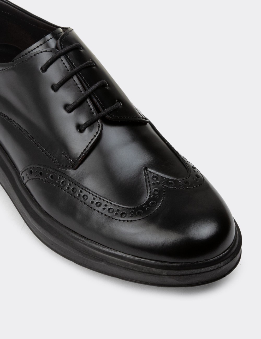 Black Leather Lace-up Shoes - 01942MSYHP02