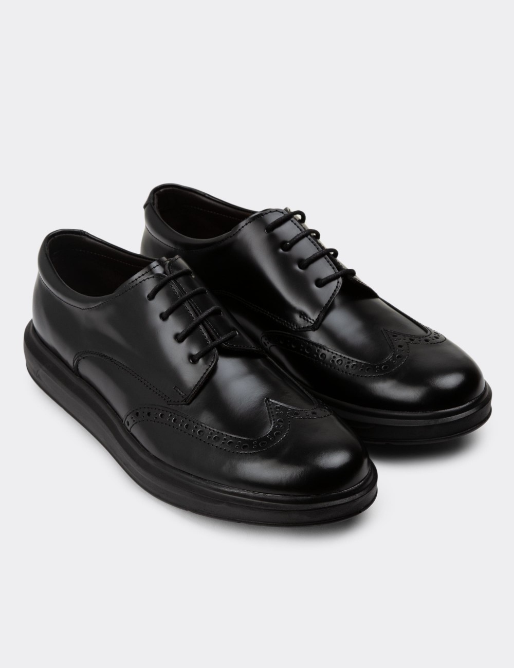 Black Leather Lace-up Shoes - 01942MSYHP02