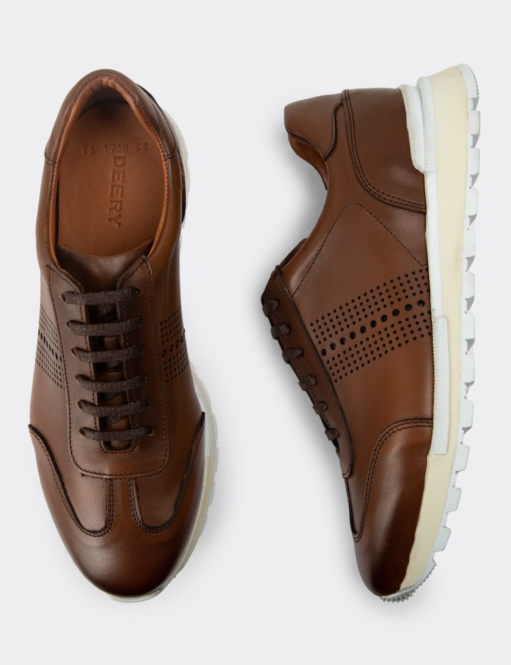 Tan Leather Sneakers - 01738MTBAT03