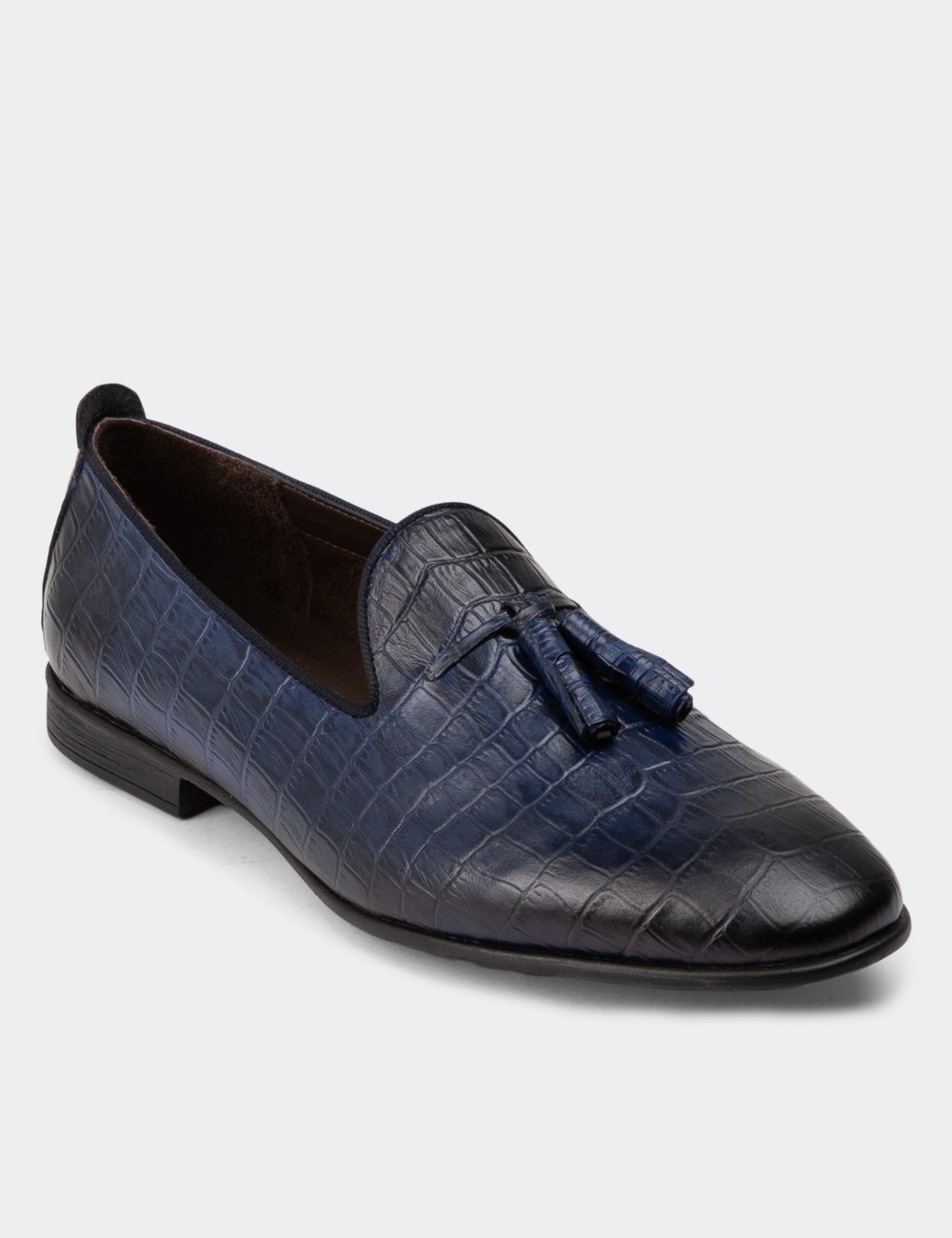 Blue Leather Loafers Shoes - 01702MMVIC01