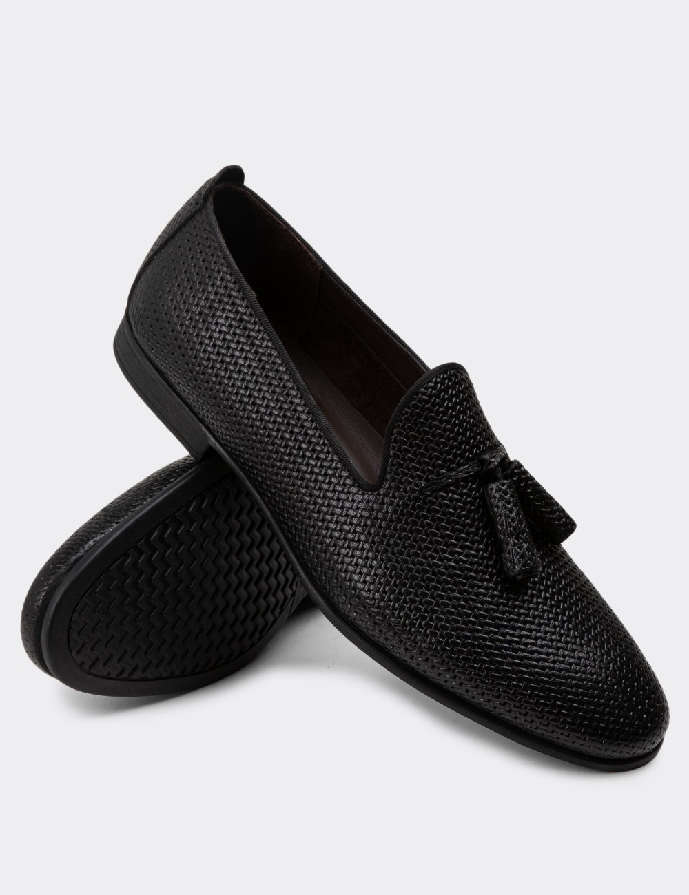 Black Leather Loafers - 01702MSYHC08