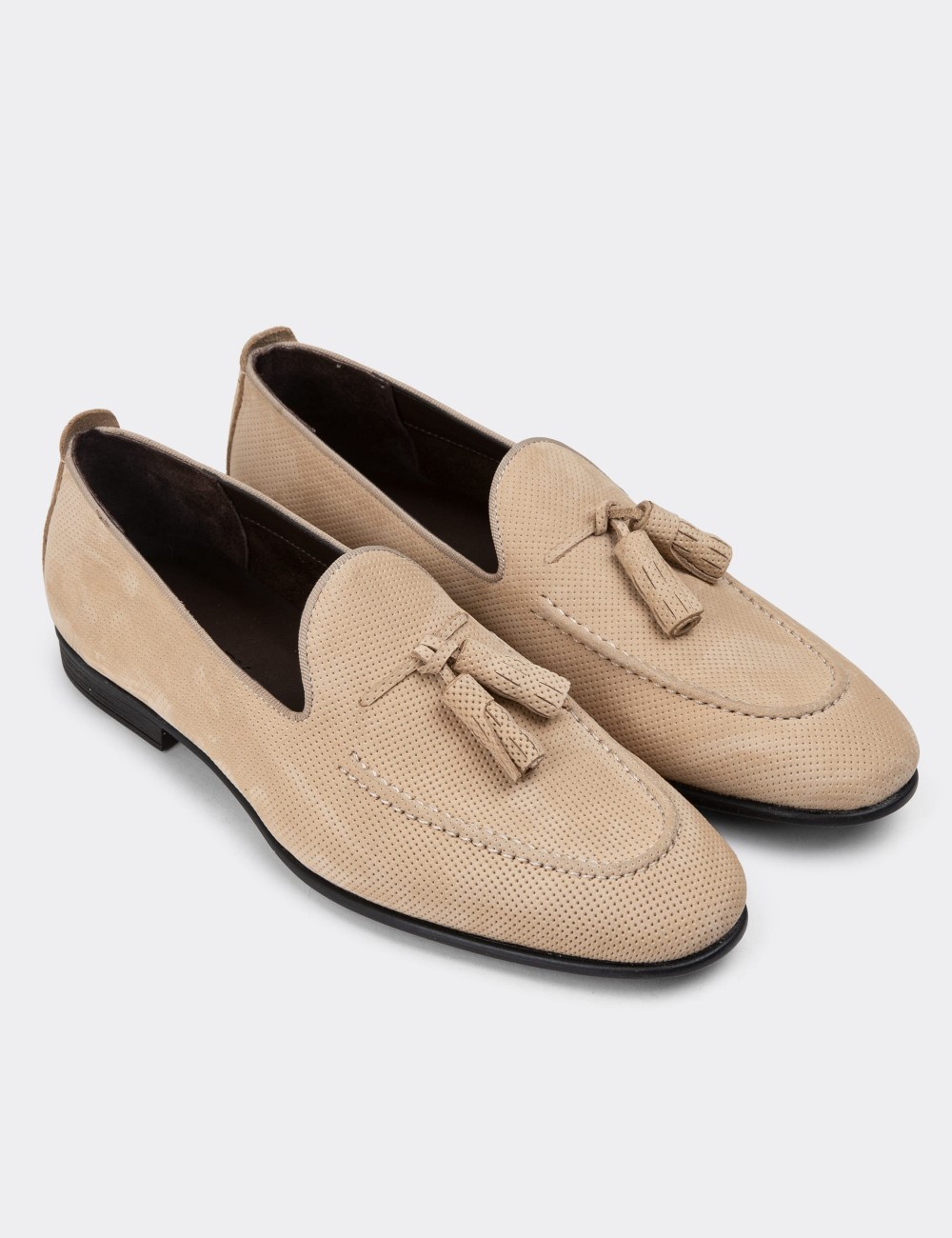 Beige Nubuck Calfskin Loafers - 01702MBEJC01