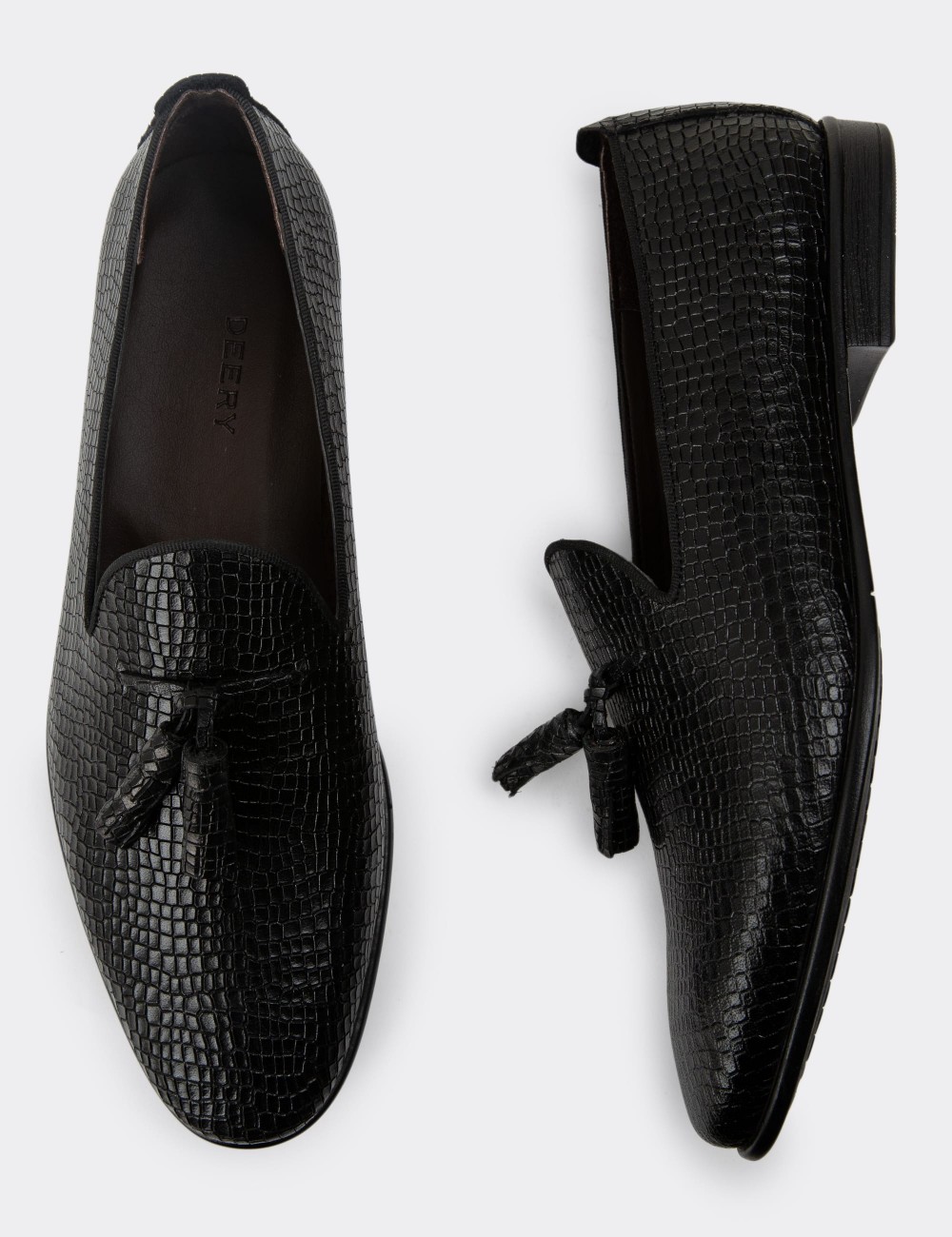 Black Leather Loafers - 01702MSYHC09