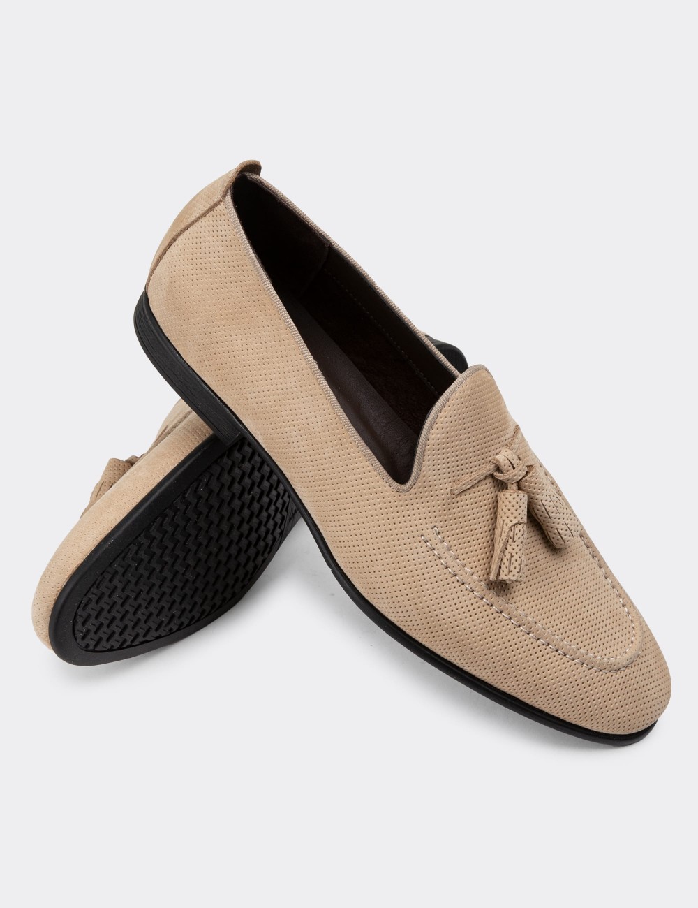 Beige Nubuck Calfskin Loafers - 01702MBEJC01