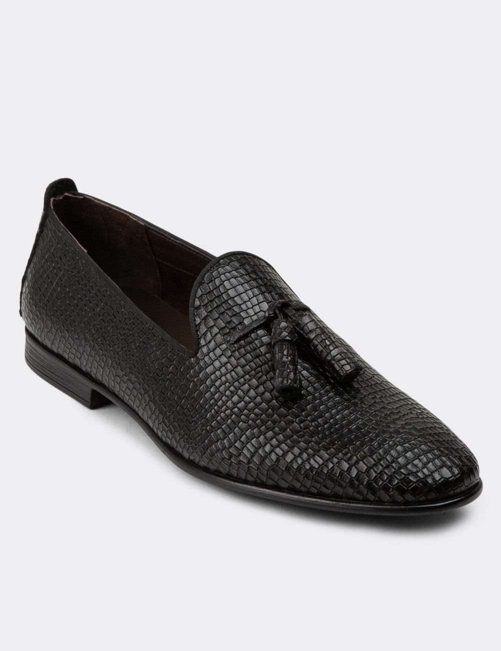 Black Leather Loafers - 01702MSYHC09