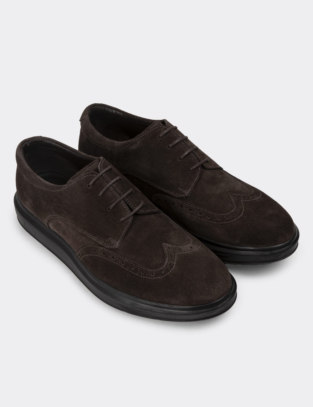 Brown Suede Leather Lace-up Shoes - 01942MKHVP02