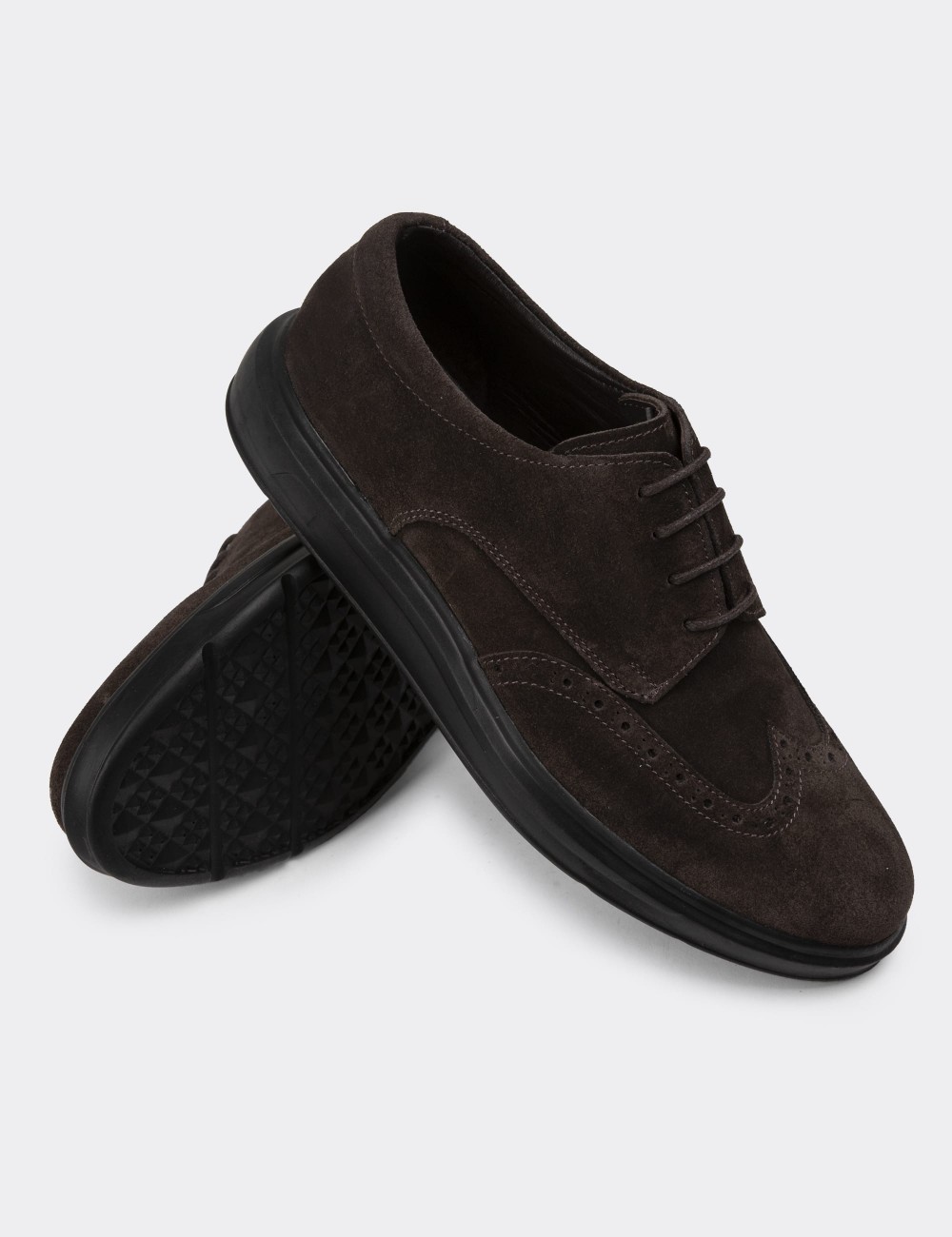 Brown Suede Leather Lace-up Shoes - 01942MKHVP02