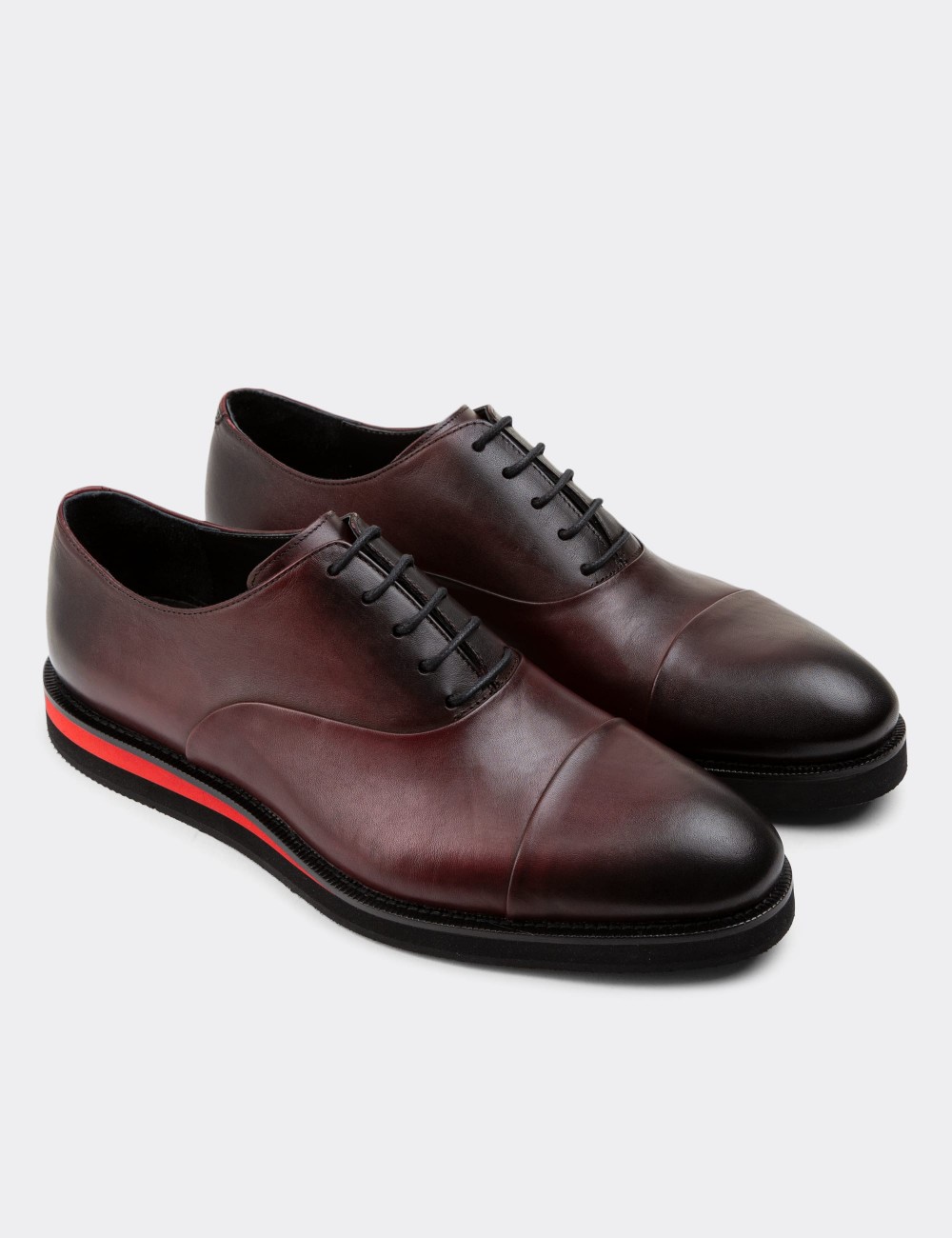 Burgundy Leather Lace-up Shoes - 01026MBRDE03